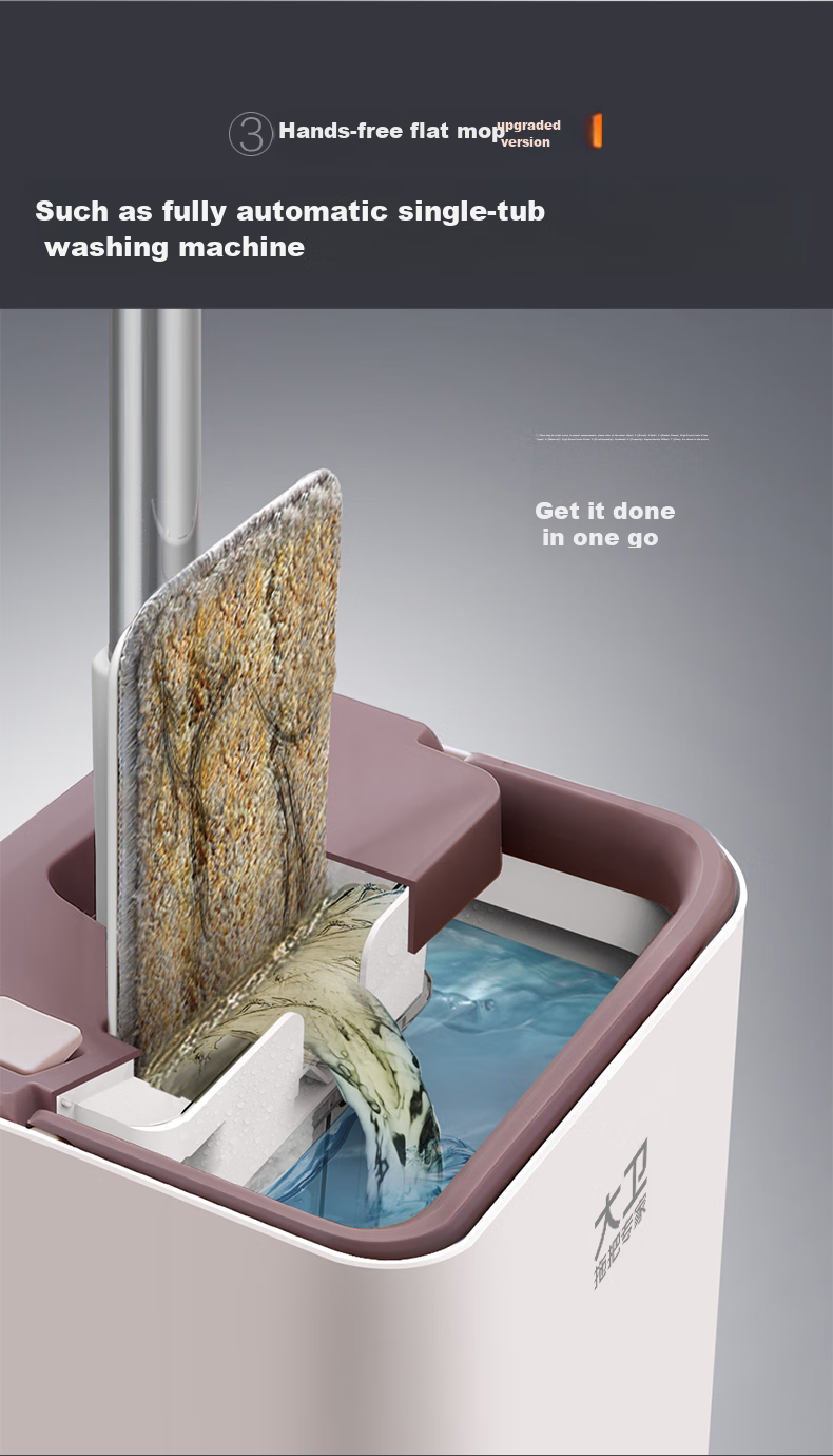 Dawei Flat Mop, 36cm, with Two Cloth Strips And Bucket, No Hand Washing Required, Thickened Mop, Suitable for Both Dry And Wet Use, Squeegee Z9 4