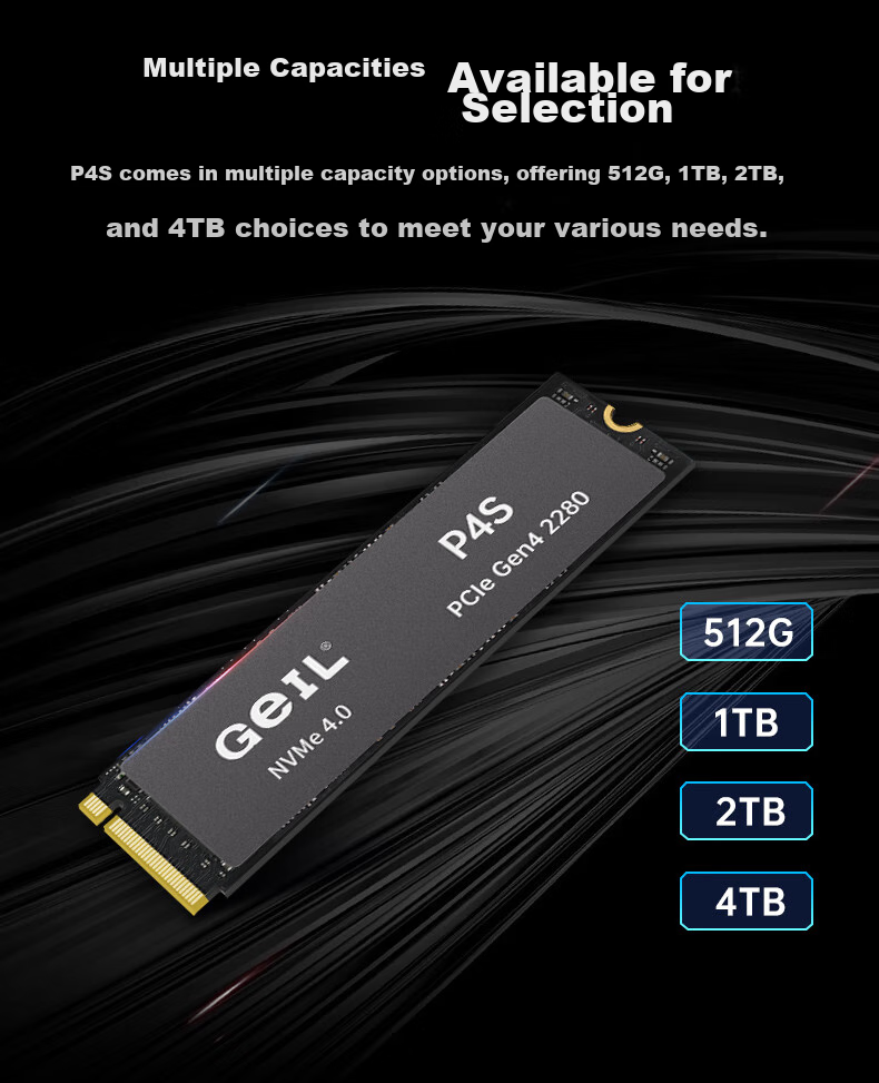 GEIL Jinbang 1TB SSD, M.2 Interface (PCIe 4.0 X4), NVMe SSD Gaming High-Performance Version, High-Speed 7450MB/S, P4S Series 11