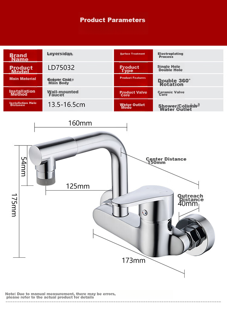Larsd Wall-Mounted Kitchen Faucet, Hot And Cold Rotatable Sink Mixer Tap for Balcony, LD75032 1