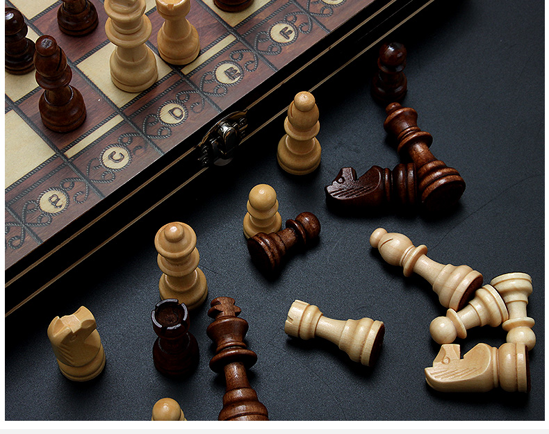 Huasheng International Chess Set, Three-In Double Land Chess, Checkers with Magnetic Pieces, Portable Folding Game Board, 2804 12