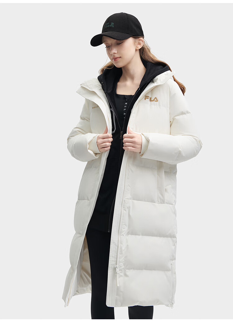 FILA Official RGB Long Down Jacket Unisex Winter Hooded Warm Coat Couples Style 10
