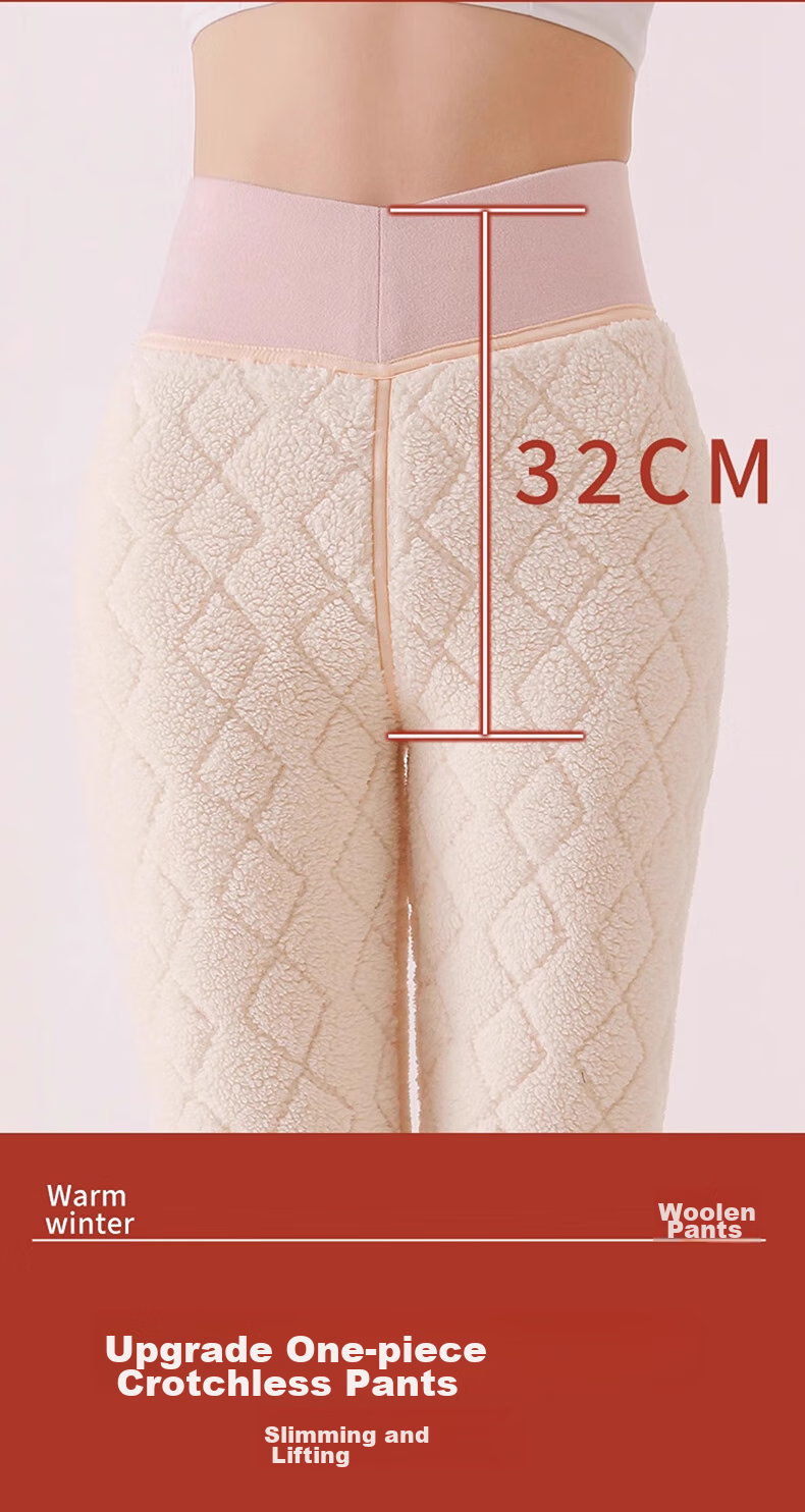 LangSha Autumn/Winter 2026 New Women's High-Waist Wool Thermal Pants with Fleece Lining, Thick Base Layer Trousers, Extra-Thick Lambswool Cotton Pants for Northeast China 14