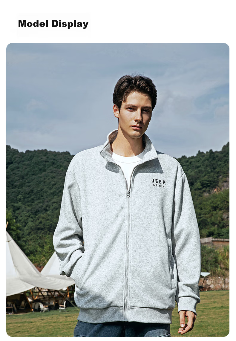 JEEP SPIRIT Men's Two-Piece Set for Autumn Wear, Loose-Fitting Stand-Collar Sweatshirt with Casual Pants, Athletic Running Outfit in Black, Slimming Effect 16