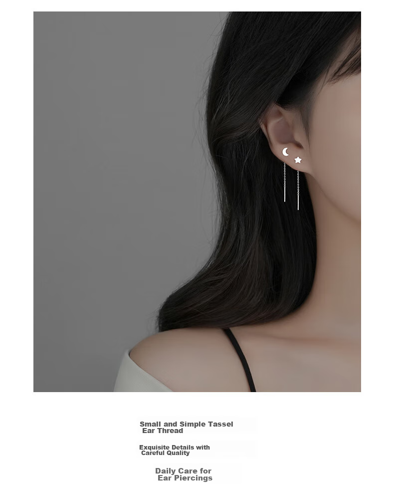 Dijing 999 Sterling Silver Ear Studs for Women, Long Earrings, Birthday Gift for Girls in 2026, Elegant Ear Hoops for Pierced Ears 2