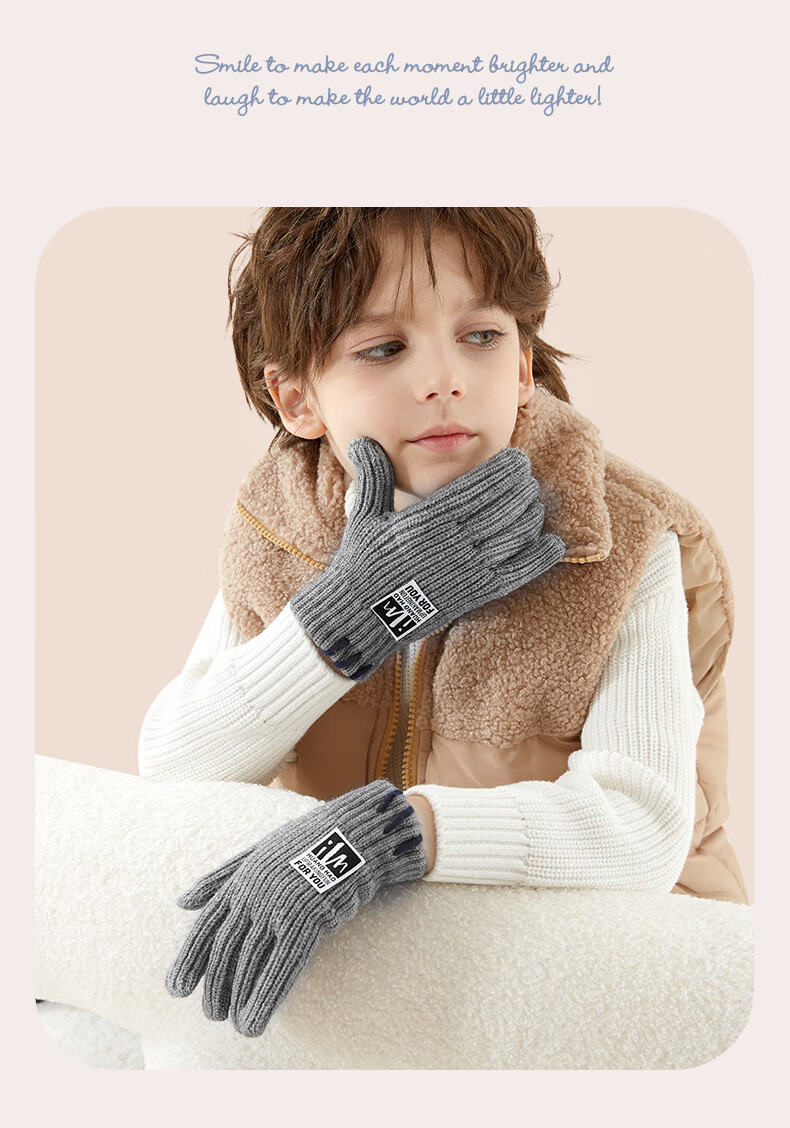 Duomiaowu Children's Gloves, Winter Boys' Warm Full-Finger Knitted Woolen Gloves, Boys' Writing Gloves, C5609 Navy Blue 8