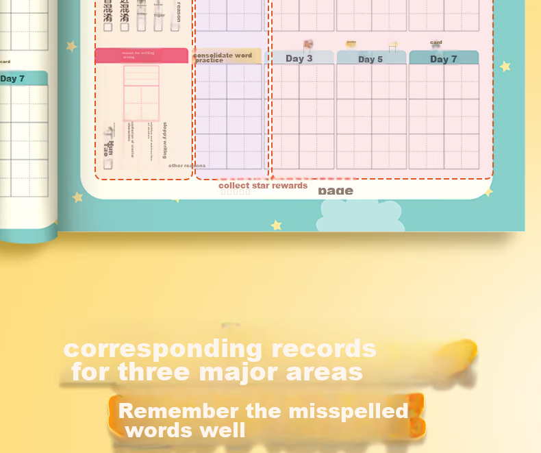 Huaxiawanjuan Aibinhausi Error Recording Check-In Book, Elementary School Student-Specific Error Book, Tianzige Error Correction Book, Dictation And Memorization Character Recording Book, Error Word Notebook 3
