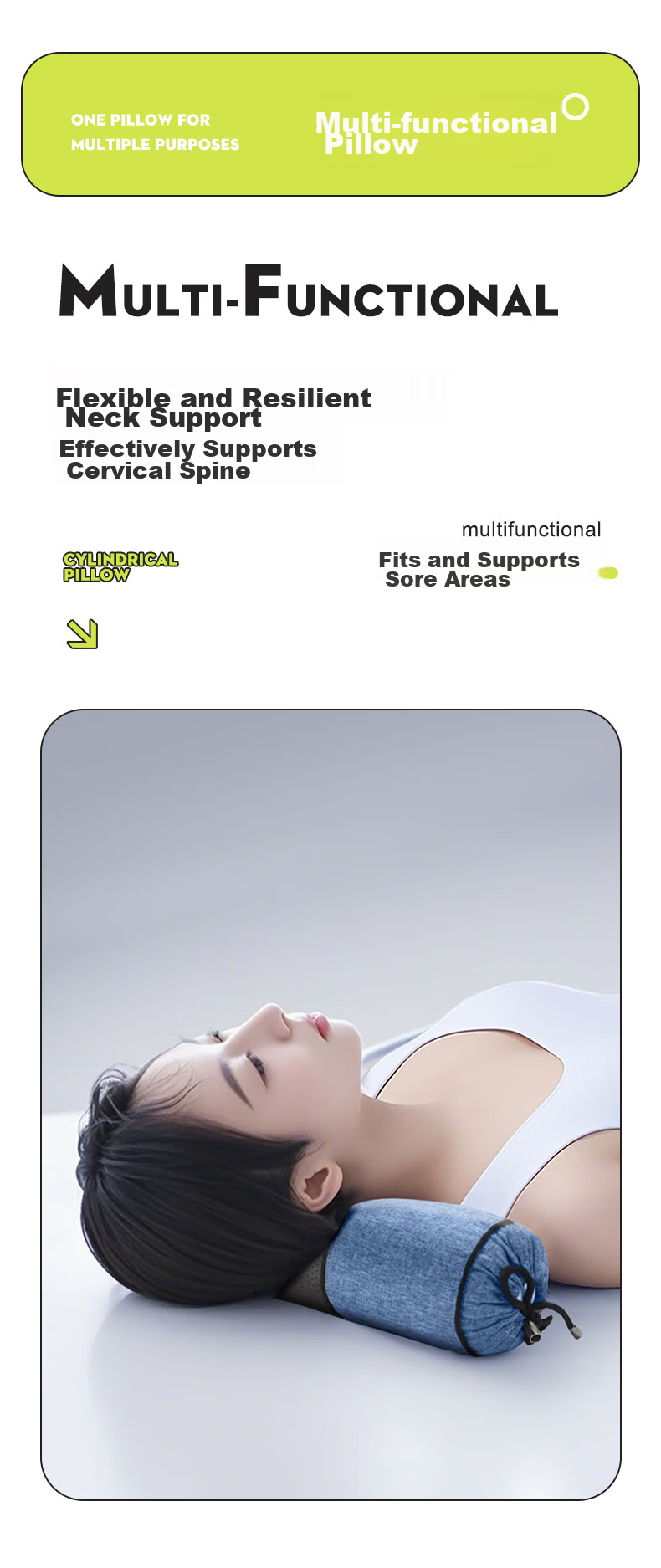 J.Sir Cervical Pillow, Round Pillow for Wealthy Neck, Deep Sleep, Buckwheat Hull Filling, Soothing Cervical Traction Cylindrical Pillow 8