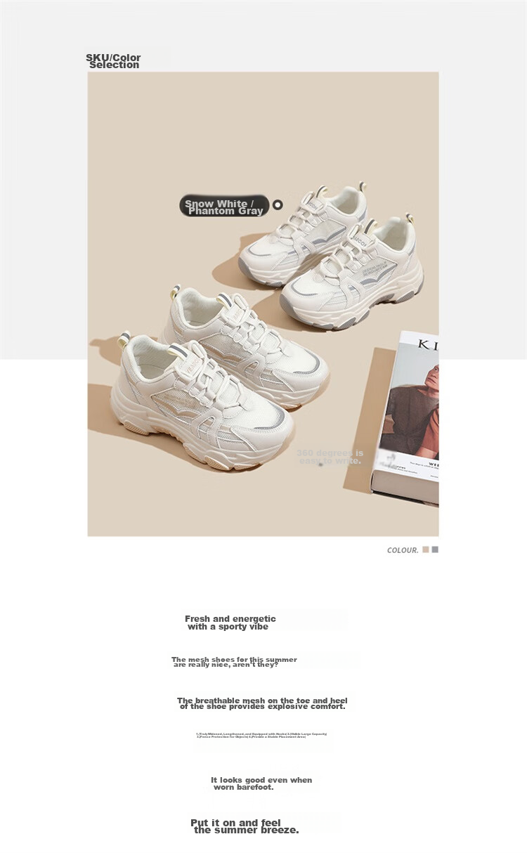 Yierkang Women's Shoes, Autumn Mesh Breathable Dad Shoes, Thick-Soled Height-Increasing Casual Sneakers, Lightweight Versatile Running Shoes for Wome 3