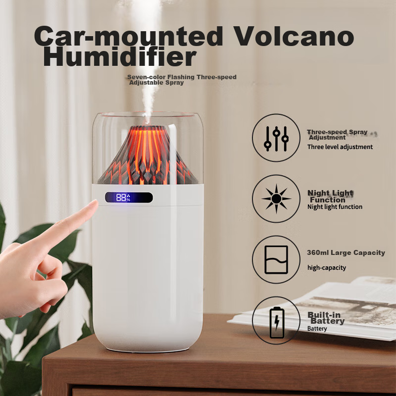 Kelleia USB Humidifier for Car, Bedroom, Quiet Operation, Baby, Office Desk, Large Capacity, Smart Digital Display, Night Light, Large Mist Spray, Power-Off Protection Humidifier, White - Rechargeable Model