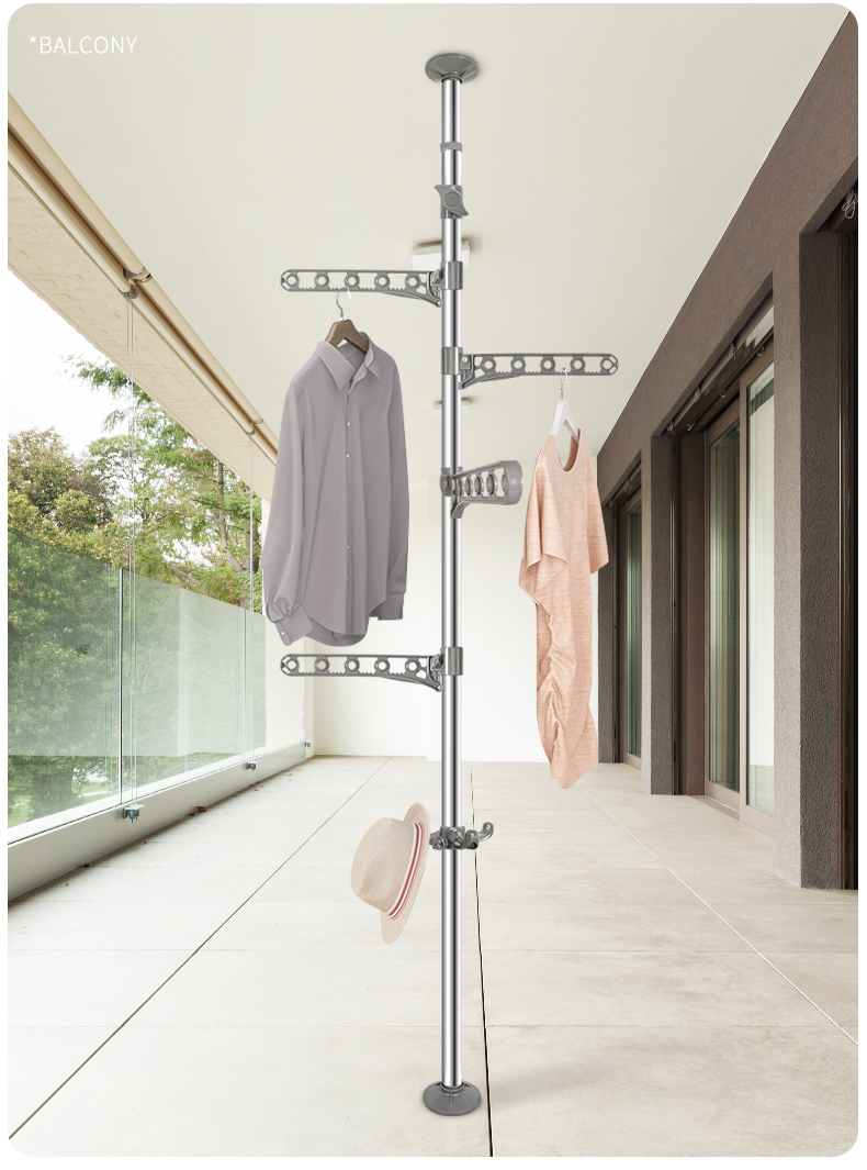 Baoyouni Floor-Standing Clothes Drying Rack, Extendable Stainless Steel Rotating Hanger Stand for Balcony 12