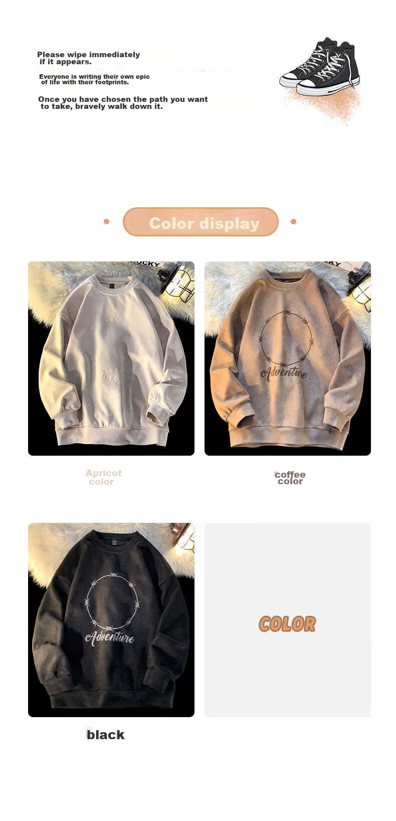 Foss Phil Men's Faux Fur Sweatshirt, Spring And Autumn American Retro Round Neck Top, Loose Casual Base Layer Y307 Beige XL 2