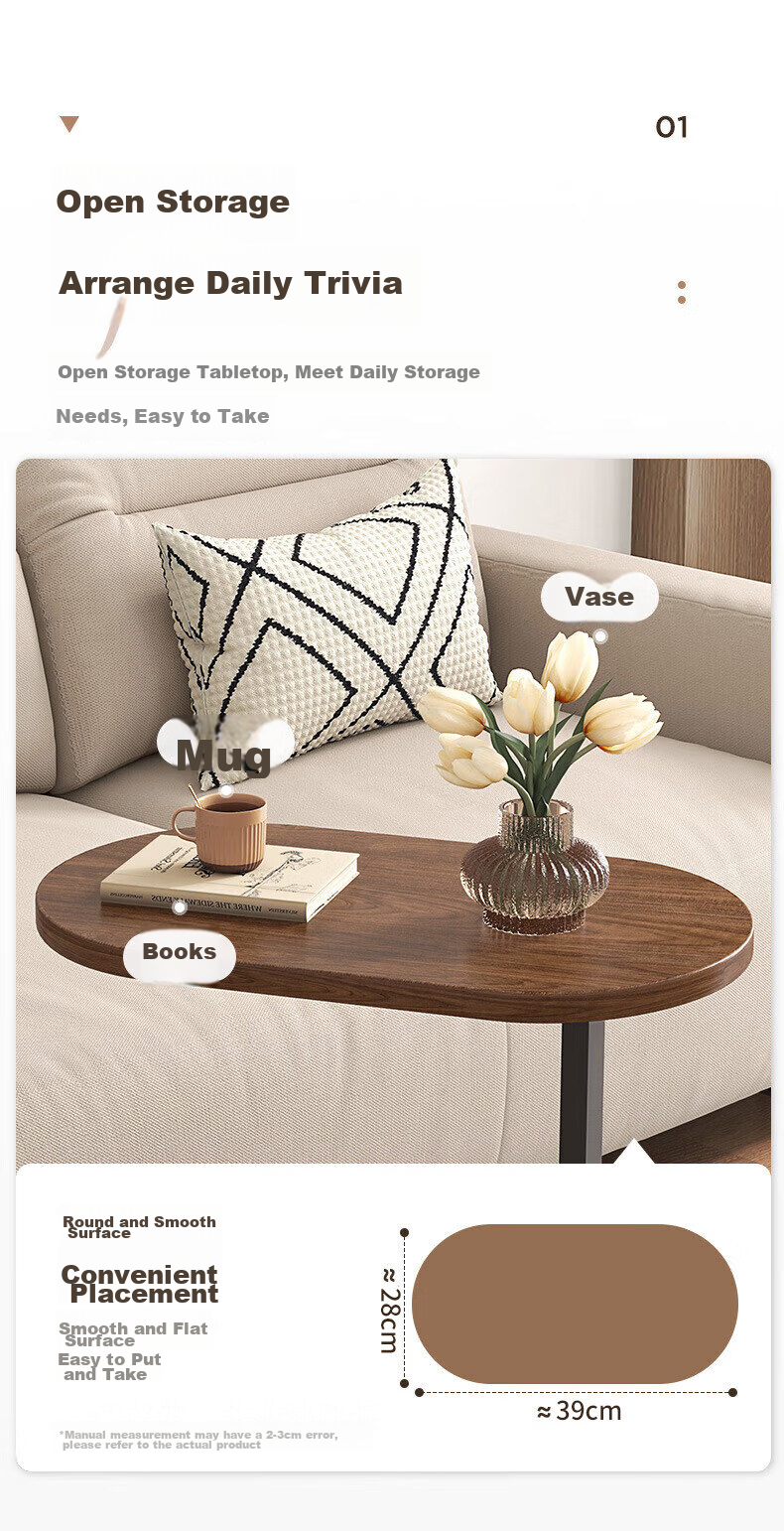 SHULIANG Bedside Table, C-Shaped Corner Table, Modern Minimalist Design, Suitable for Living Room, Balcony, Sofa Side, Bedroom, Movable Small Coffee Table 1