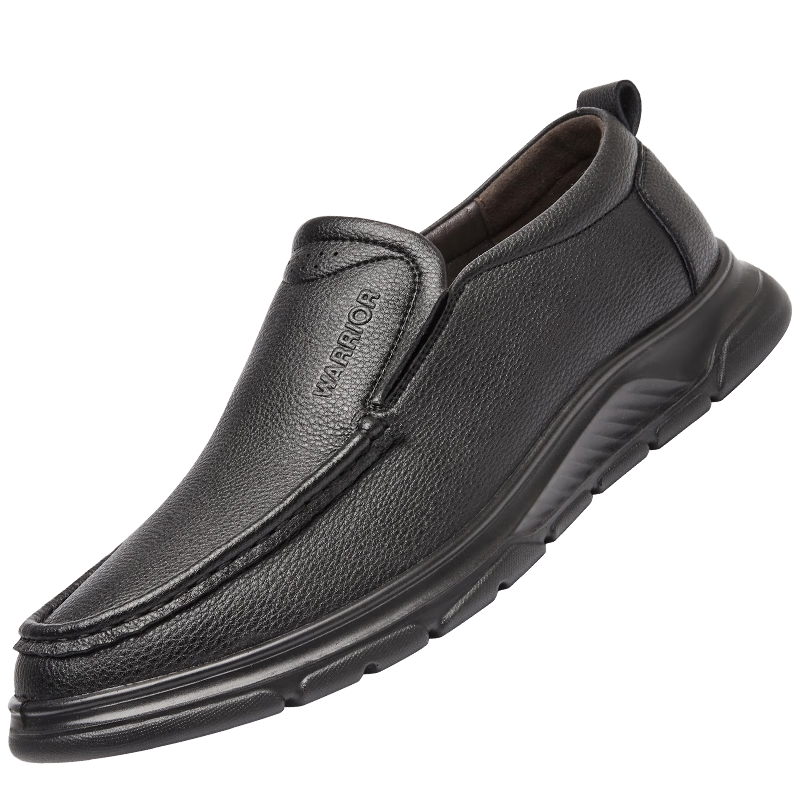 Huili Men's Shoes, Spring And Summer Comfortable Versatile Leather Shoes, Business Commute Lightweight Slip-On Soft-Soled Casual Shoes, Black, Size 42