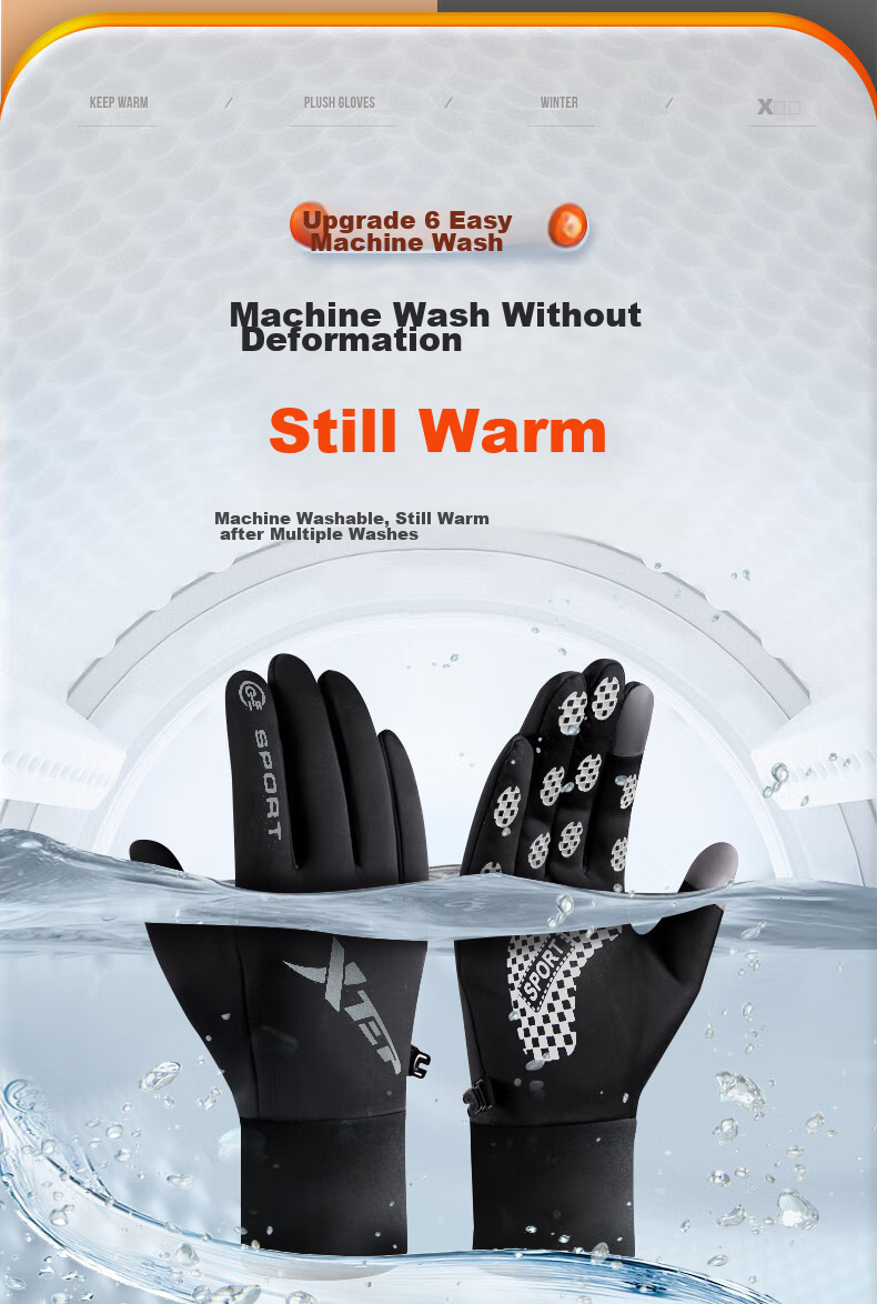 XTEP Gloves, Winter Cycling, Warm, Windproof, for Electric Motorcycles, Running, Outdoor Skiing, Men's And Women's Bicycles, Fleece-Lined, Touchscreen Compatible 22