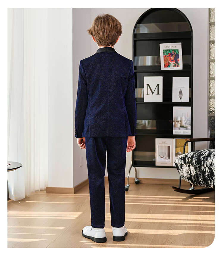 LUOBOBEIBEI Children's Formal Wear Autumn And Winter Suit Set, Stylish British-Style Suit for Stage Performances And New Year Visits, Blue Four-Piece Set, Size 110 5