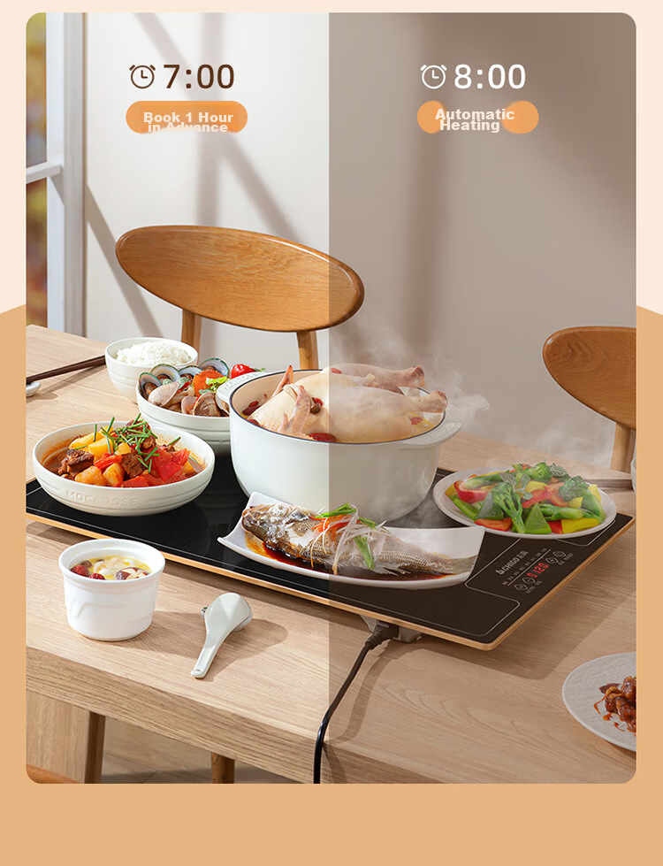 CHIGO Food Warming Plate, Hot Food Plate, Heating Plate, 2025 New Model Heating Table Mat, Rectangular Household Multifunctional Dining Table Hot Food Device, QF02H 6