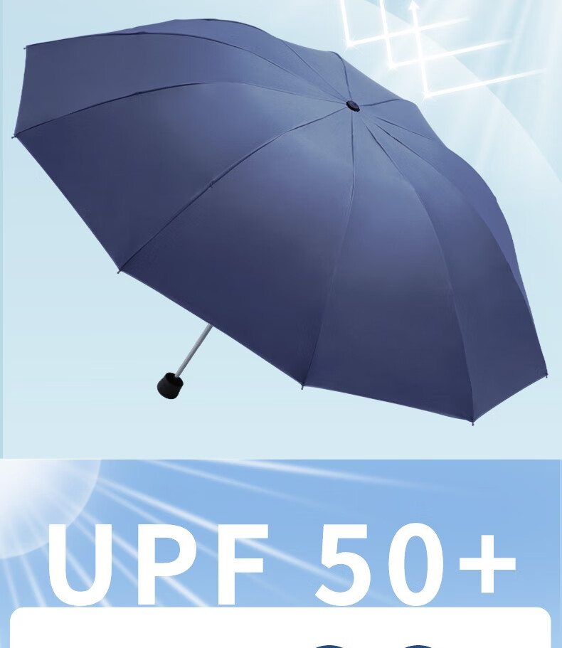 Tiantangshan Large Folding Umbrella, Triple-Fold, Black Gel Sun Protection with Ten Ribs Reinforced, Dual-Use for Sun And Rain, Navy Blue 1