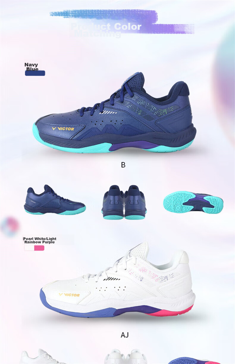 VICTOR Badminton Shoes, All-Round Competition Model, Shock-Absorbing Power Cushion, for Men And Women P8500TD, Pearl White/light Purple, Size 36 7
