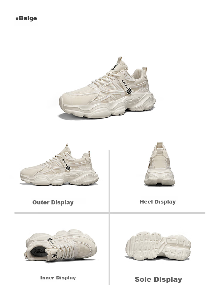 PLAYBOY Dad Shoes for Men, 2026 Autumn And Winter Footwear, Casual Shoes for Men, Thick-Soled Height-Increasing Mesh Trendy Sneakers, Beige, Size 41 15