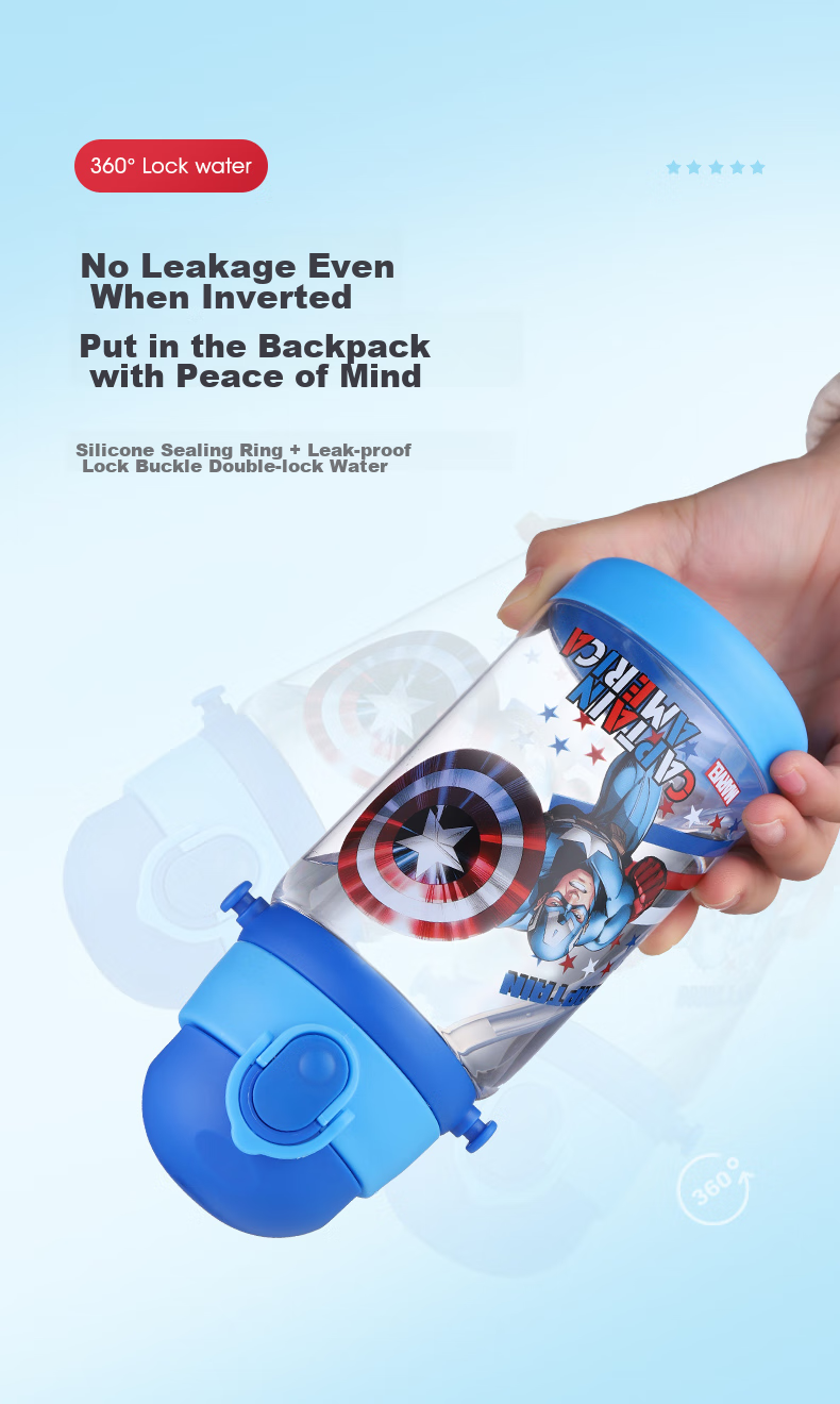 Disney Kids Water Bottle with Straw Large Capacity High Temperature Resistant Plastic Water Bottle Double Lid Drinking Cup for Boys and Girls Elementary Students 5