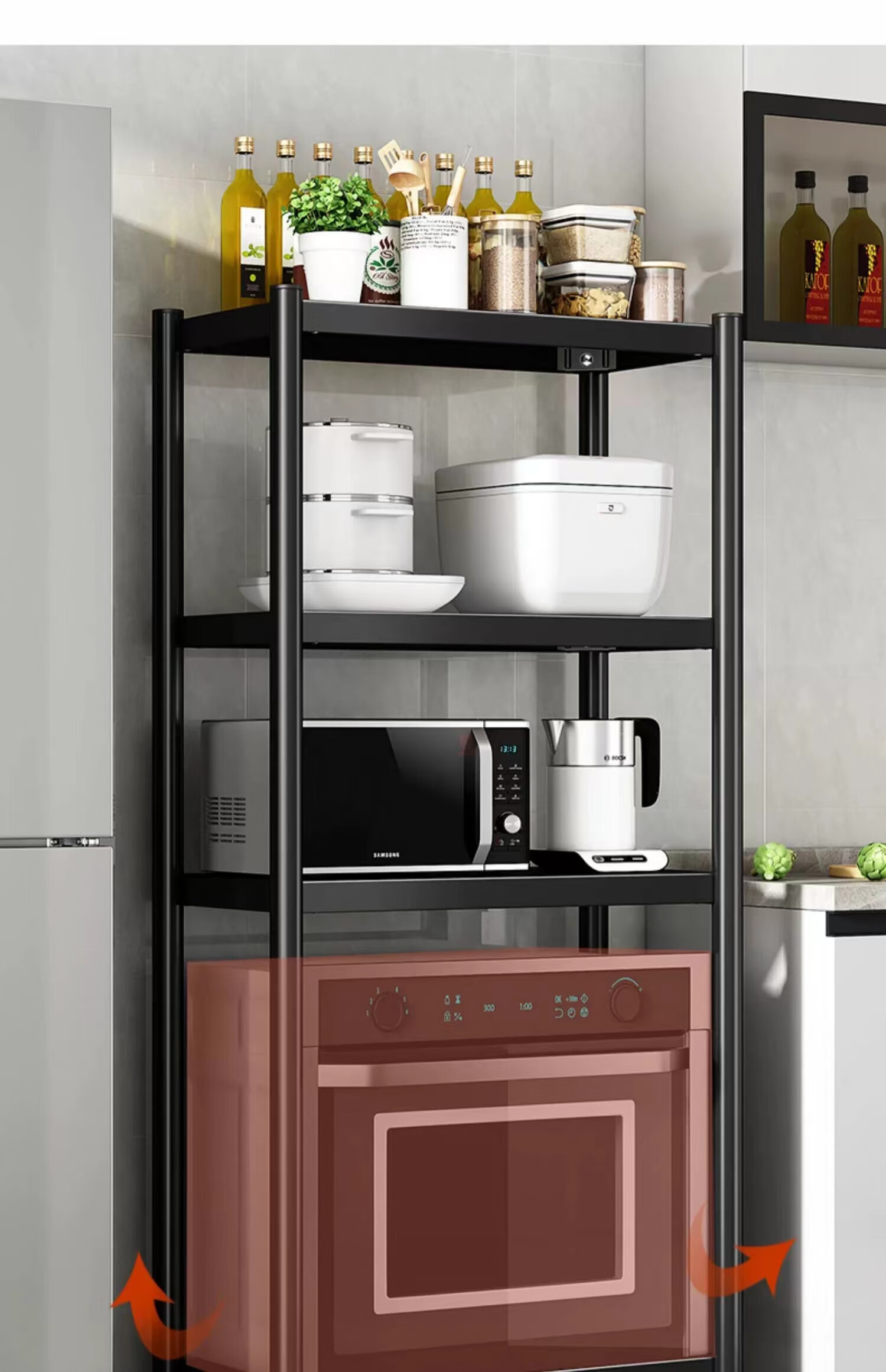 UOEN Kitchen Gap Storage Rack Floor-Standing Multi-Layer Narrow Space Organizer Multi-Functional Pot and Microwave Storage Shelf 6