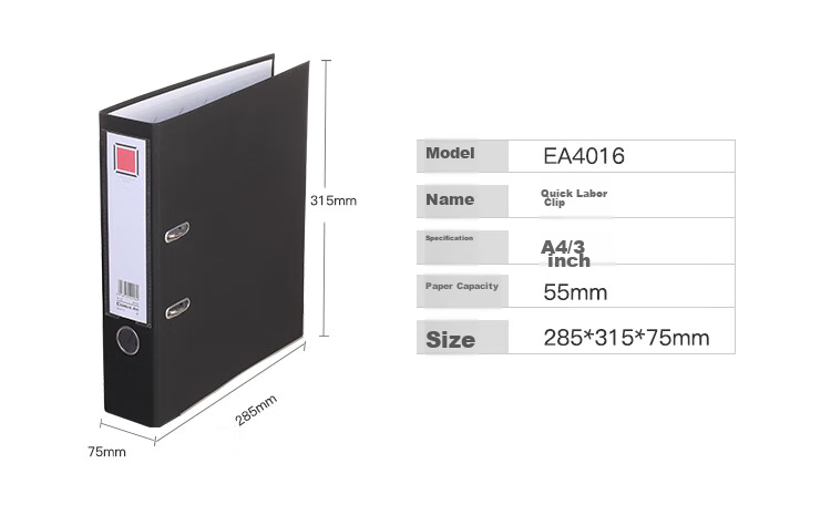 COMIX 3-Inch Thick European-Style Lever Arch File A4 Document Folder with Holes Two-Hole Loose-Leaf Binder Black Office Stationery EA4016 3
