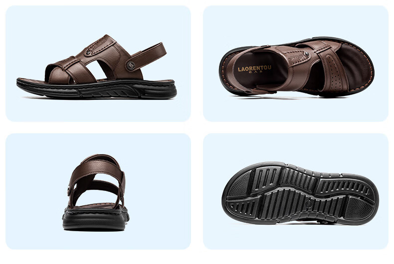 LAORENTOU Men's Sandals, Summer Beach Shoes, Cowhide Sandals And Slippers, Dual-Use Leather Sandals for Men, LT65, Black, Size 40 11