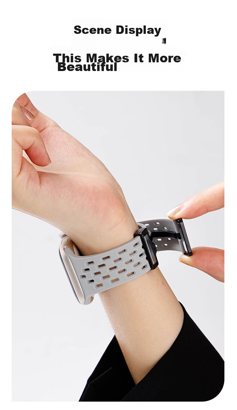 Mashi Compatible Apple Watch Band, Silicone Perforated Hollow Design for Ultra 4/3/iWatch/S12/11/10/9/8/7/6/SE, Breathable Magnetic Strap for Autum 10