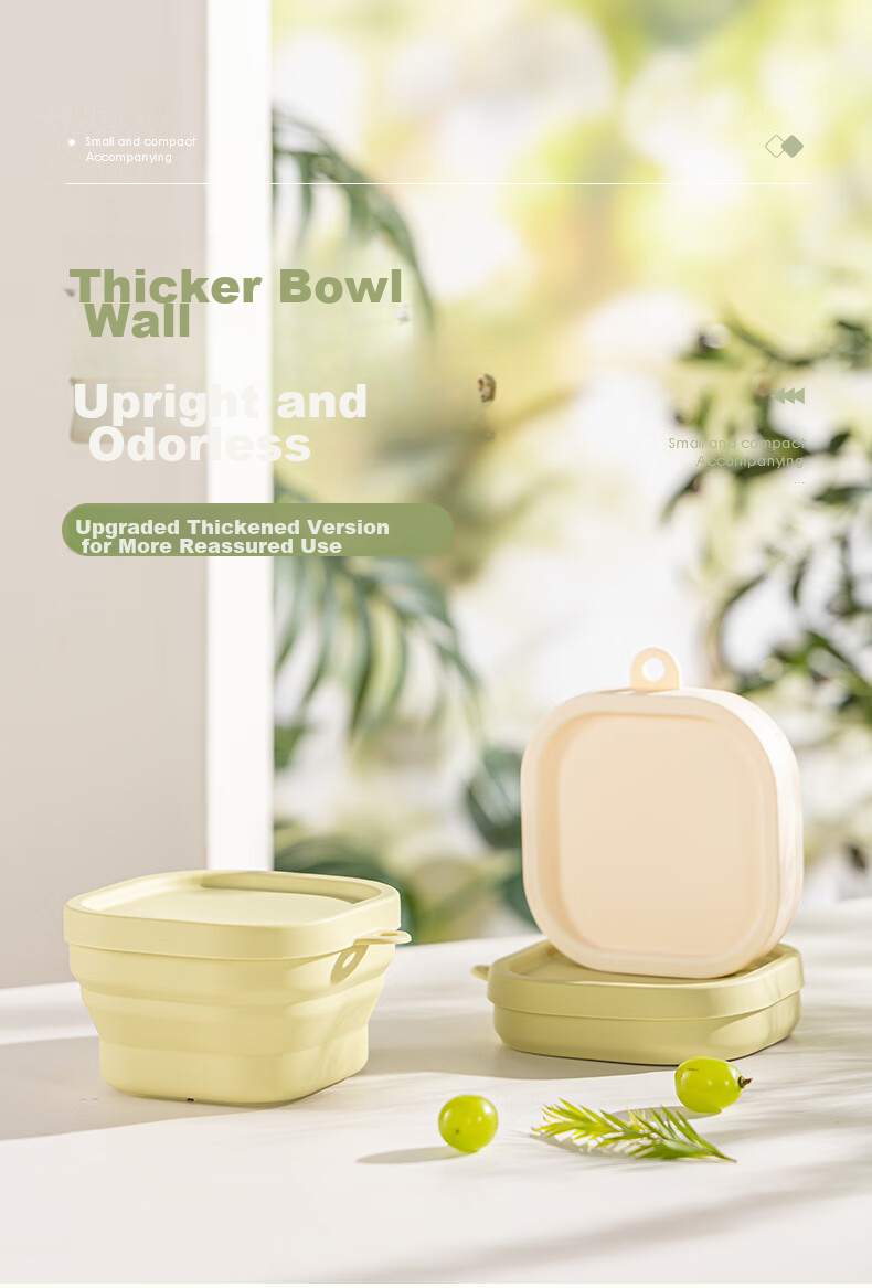Guangyi Folding Bowl, Silicone Bowl, Portable Travel Outdoor Large Capacity Collapsible Water Cup for Business Trips, Bean Green GY7337 6