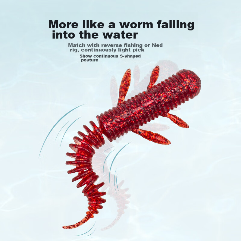Guowangluya Lure Soft Bait Floating Real Dance Worm Needle Tail Black Pit Bottom Fishing Perch Soft Worm 60mm-06 Orange