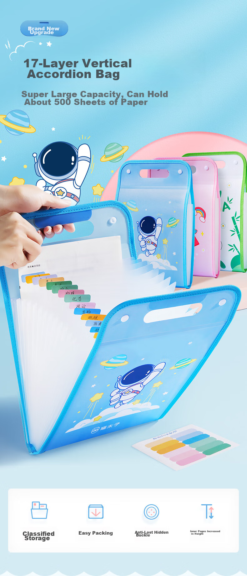 [Back to School Essential] Maotaizi Elementary School Student Exam Paper Storage Bag, Large Capacity Accordion File Folder with Handle, Classified Handheld File Organizer, Children's Exam Paper And Textbook Storage Pouch, Organizing Tool for School Supplies 1