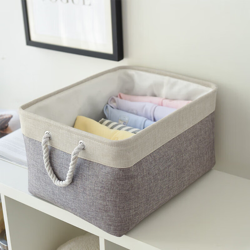 EEKIKS Storage Basket Laundry Hamper, Cotton Linen Blue Medium Size 9
