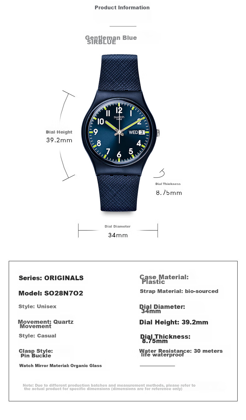 Swatch Swiss Watch, Dual Calendar for Middle And High School Students' Exams, Men's Quartz Wristwatch, Graduation Gift, Gentleman Blue 2.0 4