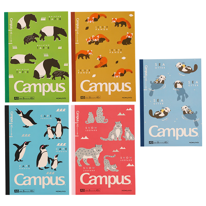 KOKUYO (KOKUYO Ijiao Series Endangered Species, Wirebound Writing Notebook, Soft Cover Notebook, A5/40 Pages/dotted Line/5 Books, WCN-CNB3472
