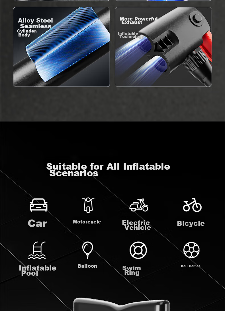 Ousen Portable Bicycle Pump for Electric Bikes, Basketballs, Soccer Balls, Children's Toys, Universal Air Pump for Electric Scooters And Motorcycles 2