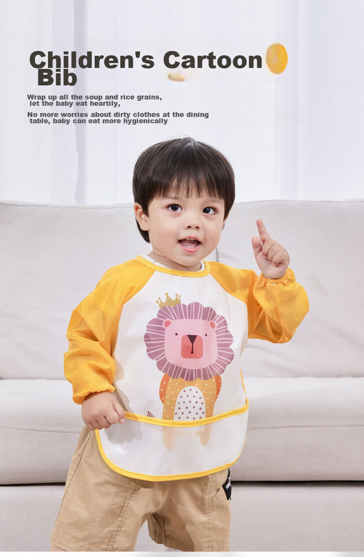 Aibaoshi Children's Apron, Spring And Autumn Long-Sleeve Style, Baby Eating Bib, Anti-Splash Clothing, Reverse Wear Drawing Apron, Yellow, S222 4