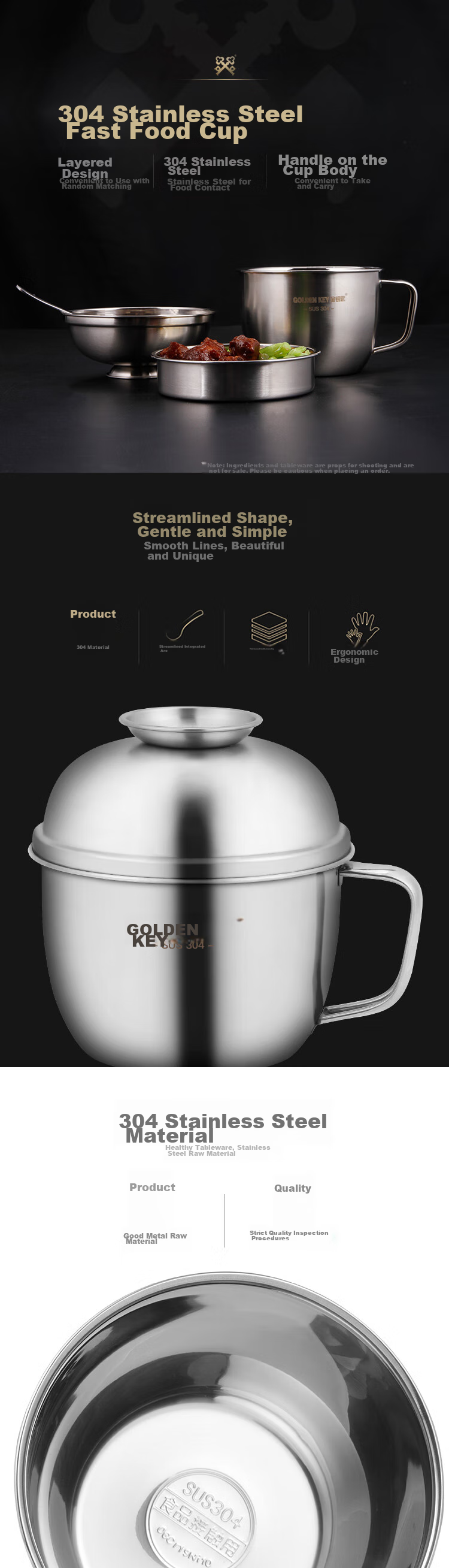 Jinyaoshi 304 Stainless Steel Lunch Box, 14cm Two-Layer Student Bento Box, Cafeteria Fast Food Container, Fast Food Cup GK-A140T 2