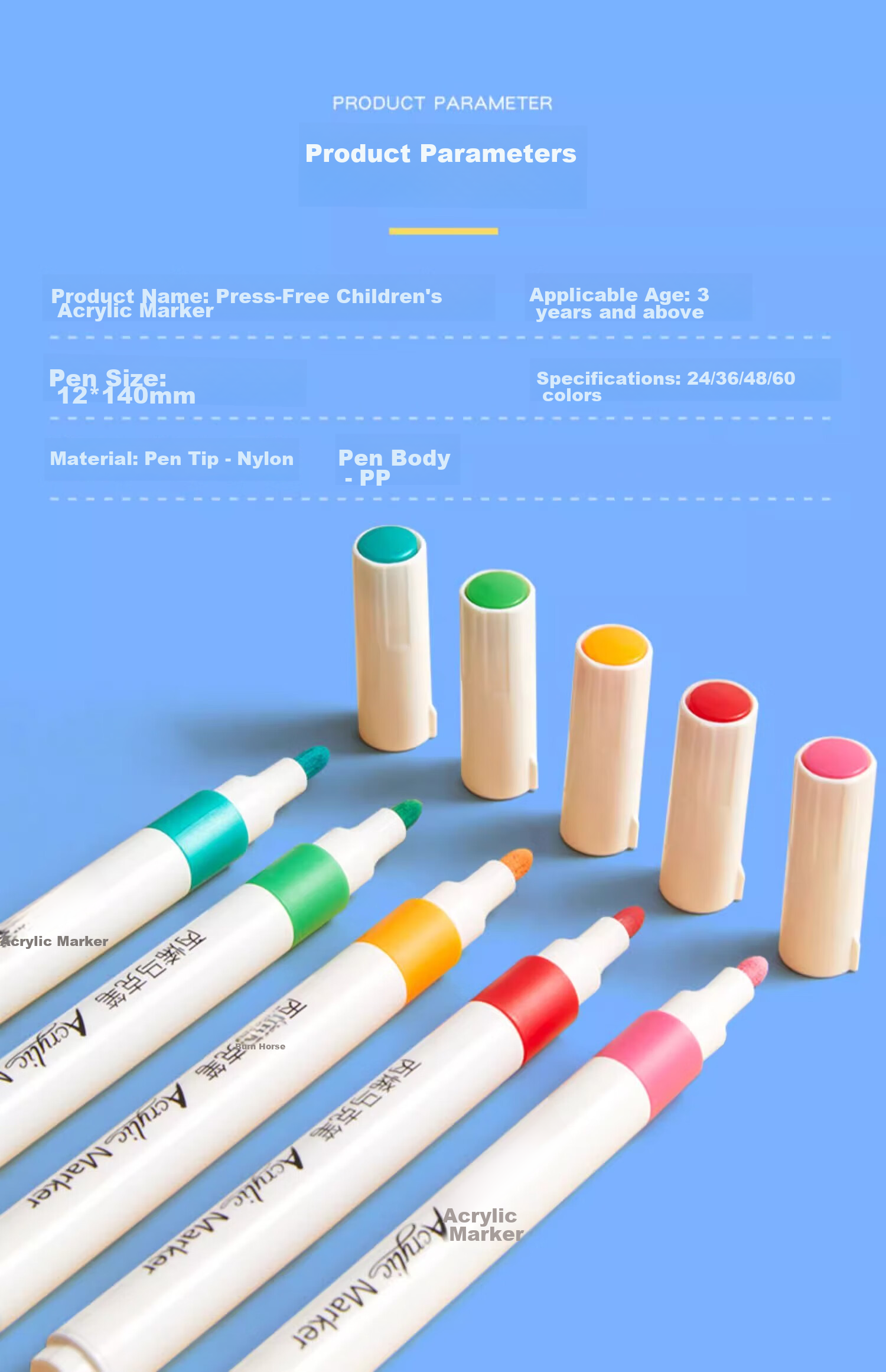 Liupintang Acrylic Markers, Waterproof Non-Translucent Watercolor Pens, Specially Designed for Primary School Students, Soft Tip, Washable, Art Supplies for Students, Kindergarten Children's Drawing Pens, Durable Handles, Acrylic 16