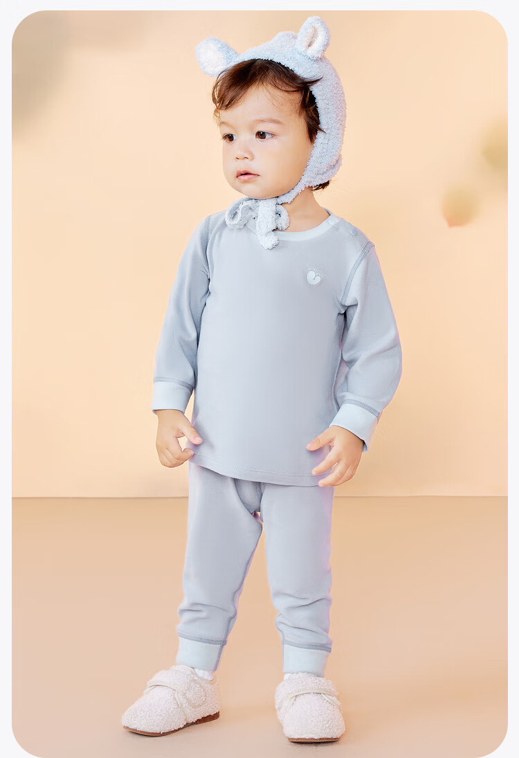 Minibala [Plant Core] Autumn And Winter High-Waist Tummy Protection Thermal Underwear Set for Boys And Girls, Baby Pajamas 4