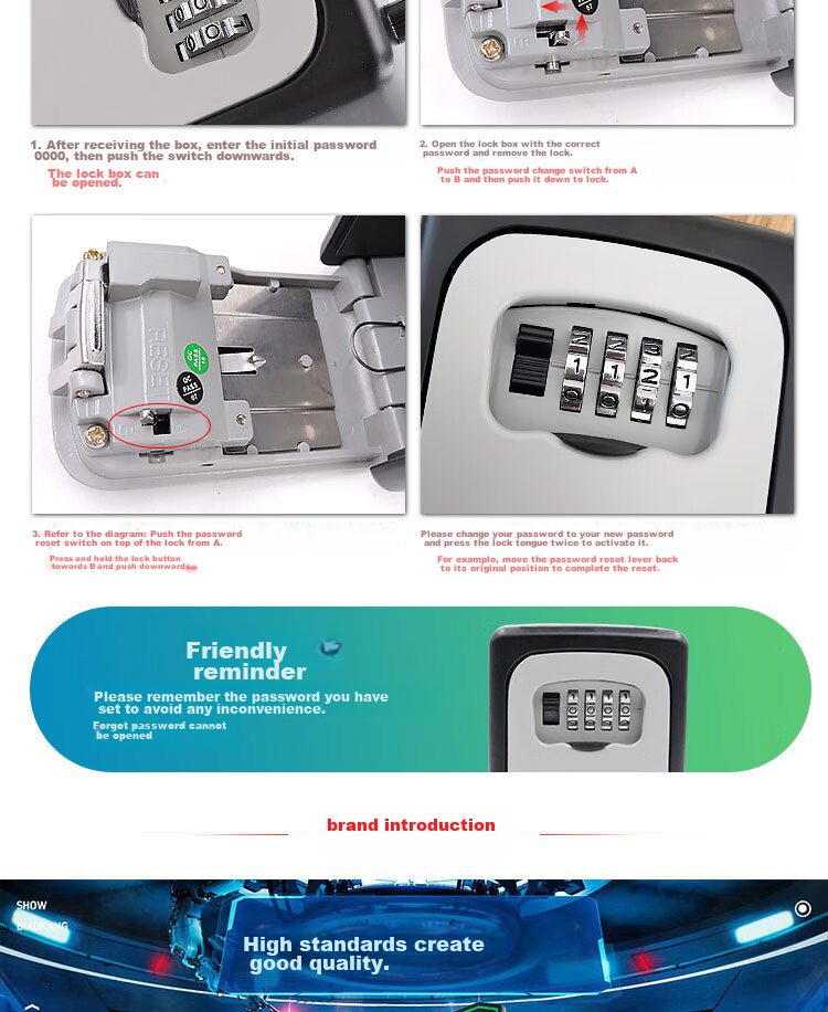 Biaokang Metal Password Key Box, Renovation Peephole Key Management Box, Anti-Theft Key Safe, Outdoor Wall-Mounted Anti-Smashing Key Box 10