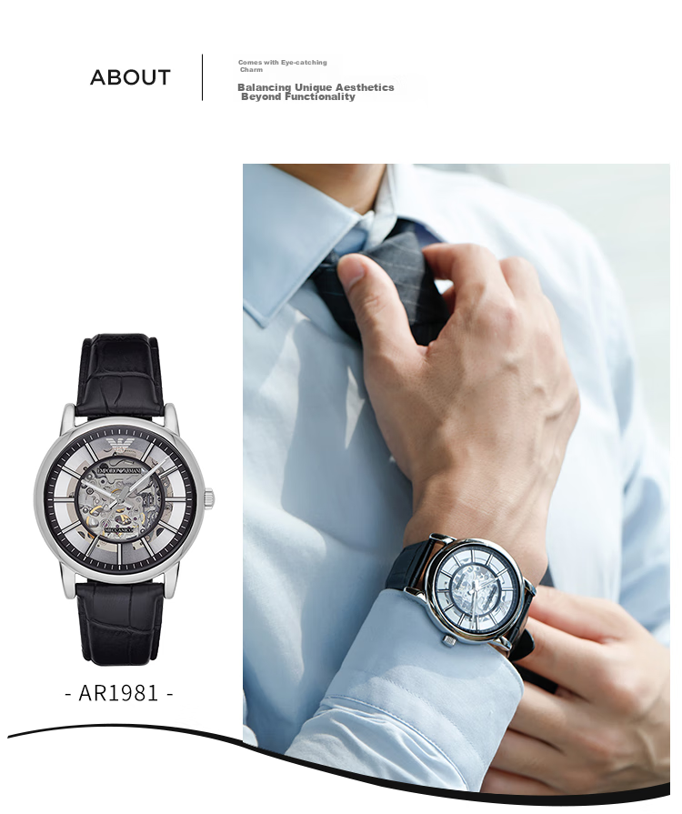 EMPORIO ARMANI Men's Watch, Black Knight Series, Cool Leather Strap, Skeleton Mechanical Watch, Birthday Gift for Men, AR60008 13