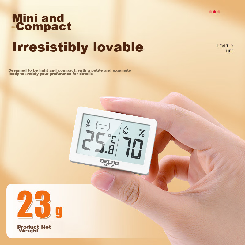 DELIXI ELECTRIC Thermometer And Hygrometer, High-Precision Digital Display, Baby Room Home Use, Wall-Mounted, Dual-Use for Dry And Wet Environments, ABS Electronic, Indoor
