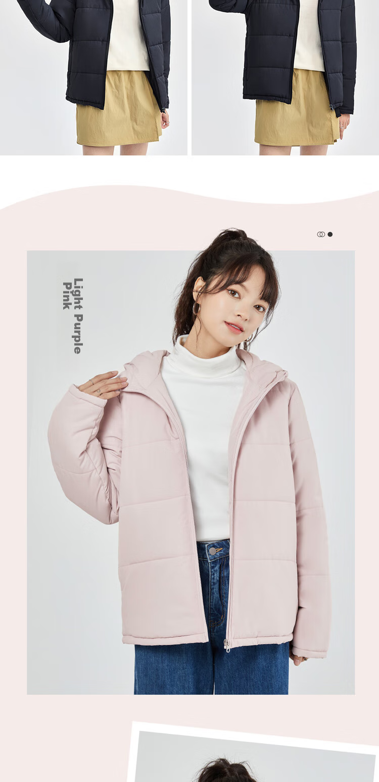 Giordano Women's Casual Jacket, Solid Color Simple Style Cotton Coat, Zipper Hooded Cotton Outerwear for Women, 05372731 14