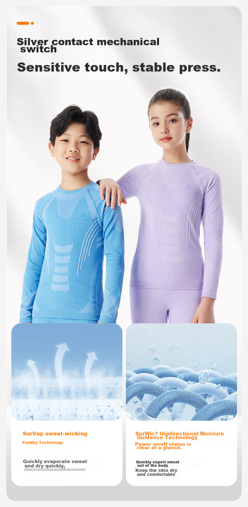 SURPINE Children's Merino Wool Ski Quick-Dry Shirt, Moisture-Wicking Antibacterial Underwear 5