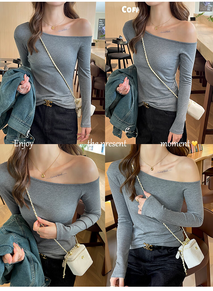 TUCANO Ribbed Base Layer Women's Raglan Slim-Fit Inner Wear, Pure Desire Long-Sleeve T-Shirt, Exposed Shoulder Hot Girl Top, Black, S 3