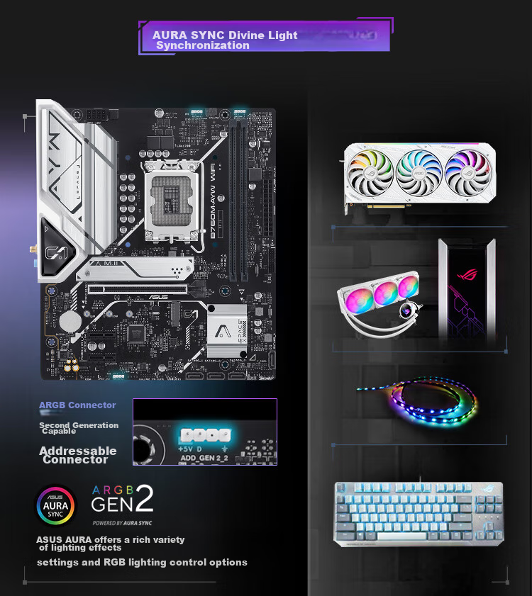 ASUS B760M-AYW WIFI Motherboard, Supports DDR5 CPU 14600KF/12600KF/12490F (Intel B760/LGA 1700) 10