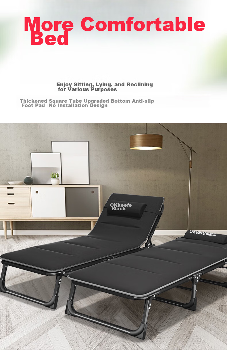 OKeefe Folding Bed, Lounge Chair, Single Bed, Office Nap Bed, Accompanying Care Bed, Camp Bed, Simple Bed with Cotton Pad 3