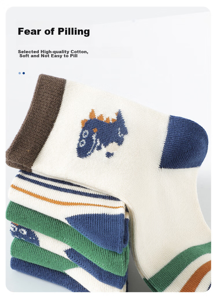 Bingxuemumian Children's Socks for Boys, Mid-Calf Cotton Socks for Autumn And Winter, 6 Pairs, for Small to Big Kids, Boys' Casual Short Socks for Spring And Fall, All Seasons 6