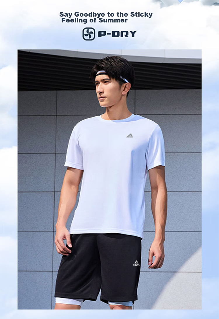 PEAK Sports Outfit Set for Men, Short-Sleeve Shorts, Summer Breathable Quick-Dry T-Shirt, Men's Running Casual Fitness Wear, Training Morning Jogging 3