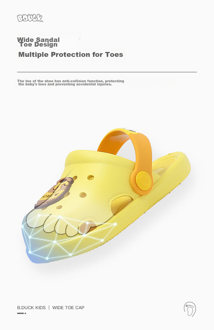 B.Duck Children's Slippers, Boys' Sandals, Kids' Clogs, Girls' Shoes, Home Slippers, BY1310905, Yellow, Size 26 8